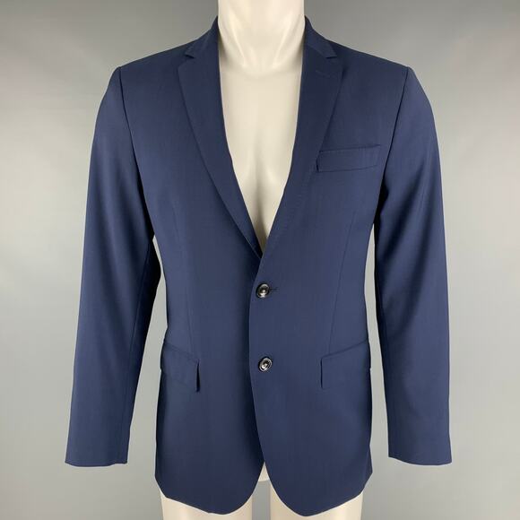 CAROLINA HERRERA Size 38 Navy Virgin Wool Single Breasted Sport Coat - Picture 1 of 5